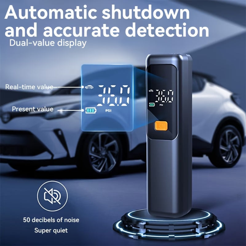 Kompakt luftkompressor 150 PSI med digital LCD, USB-laddning, LED-lampa & automatisk avstängning – för bil, cykel & MC
