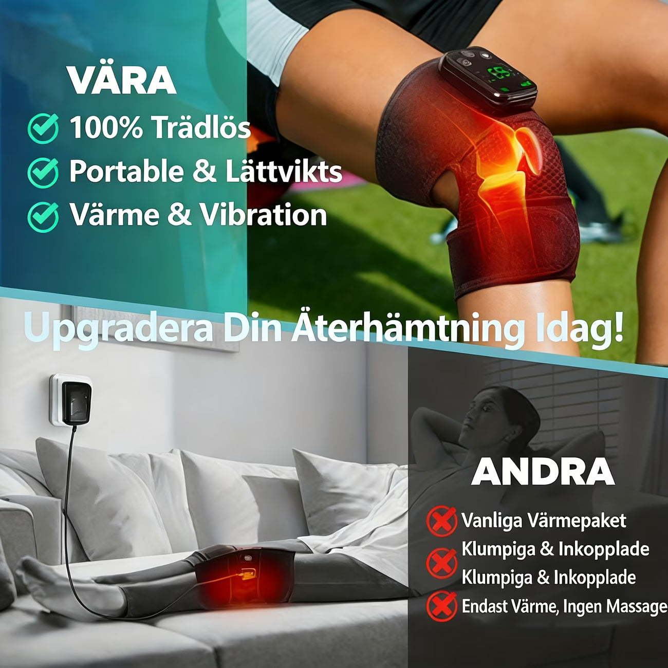 Smärtlindrande och värmeterapeutiskt knästöd (2-pack)