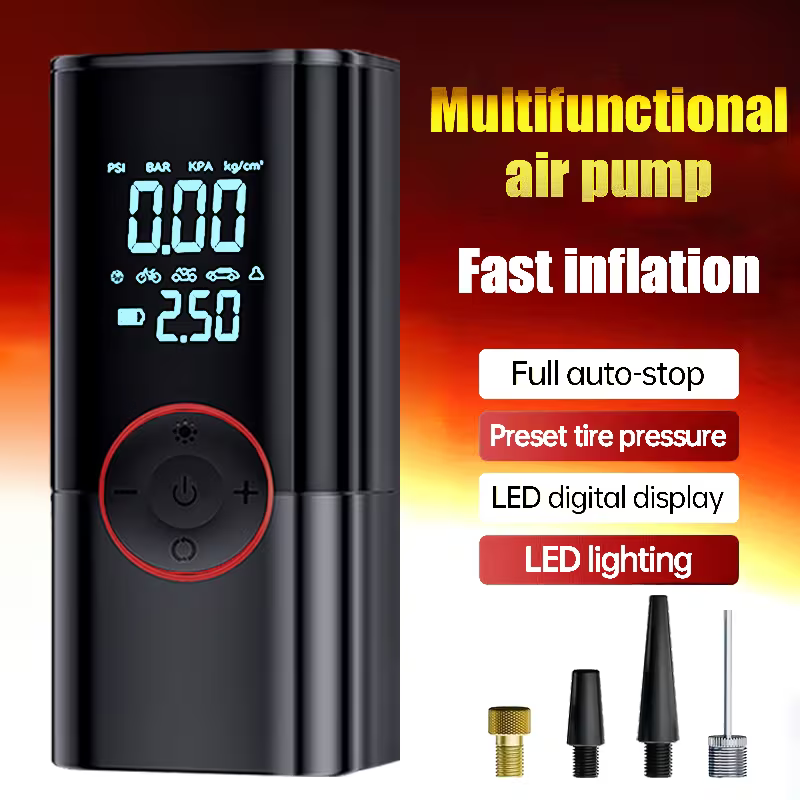 Kraftfull 9-i-1 luftkompressor med jumpstart