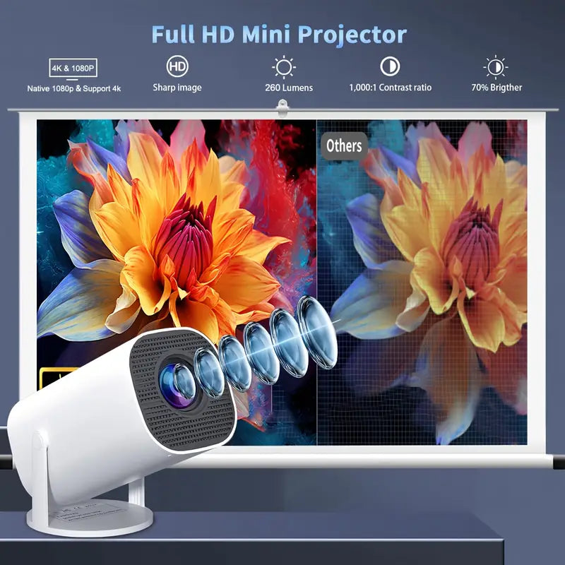 Smart Projektor 4K, WiFi & Bluetooth - Upp till 130” bioupplevelse