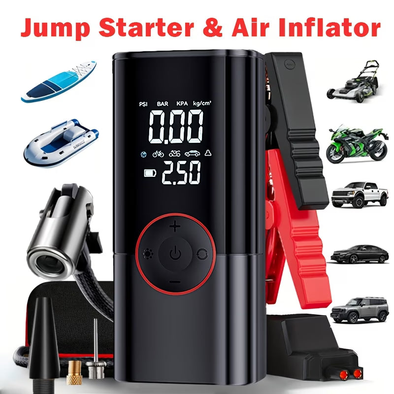 Kraftfull 9-i-1 luftkompressor med jumpstart