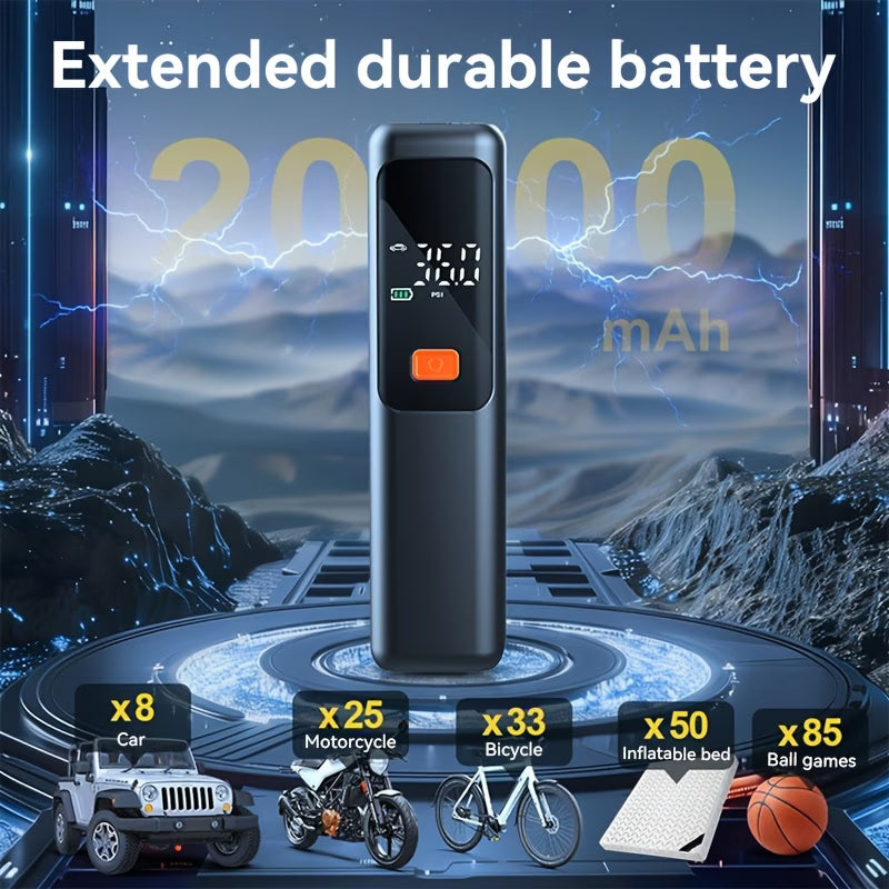 Kompakt luftkompressor 150 PSI med digital LCD, USB-laddning, LED-lampa & automatisk avstängning – för bil, cykel & MC