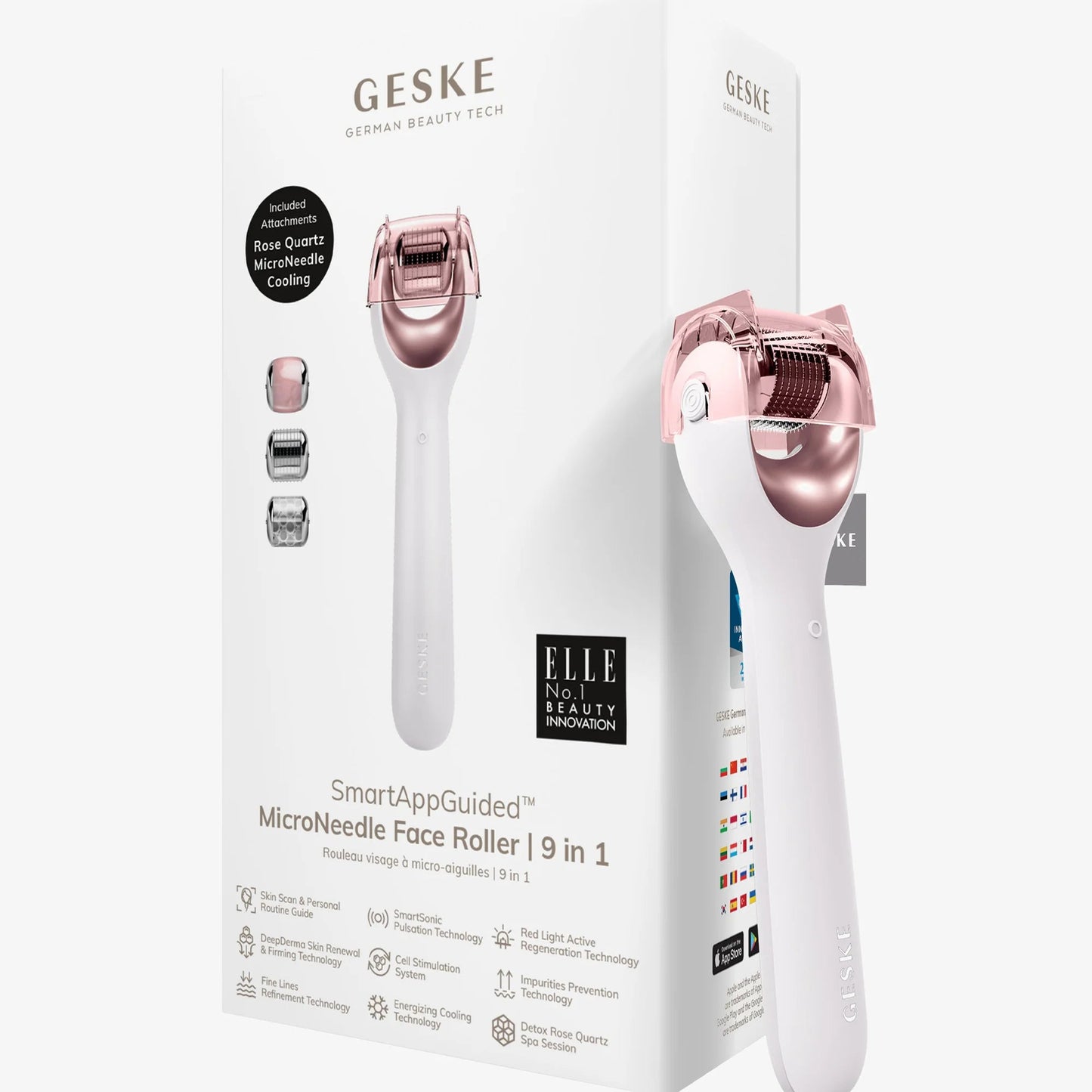 GESKE Microneedle Face Roller 9-i-1 Ansiktsroller med appstyrning