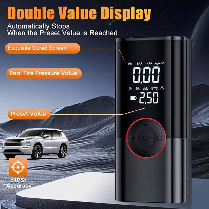 Kraftfull 9-i-1 luftkompressor med jumpstart