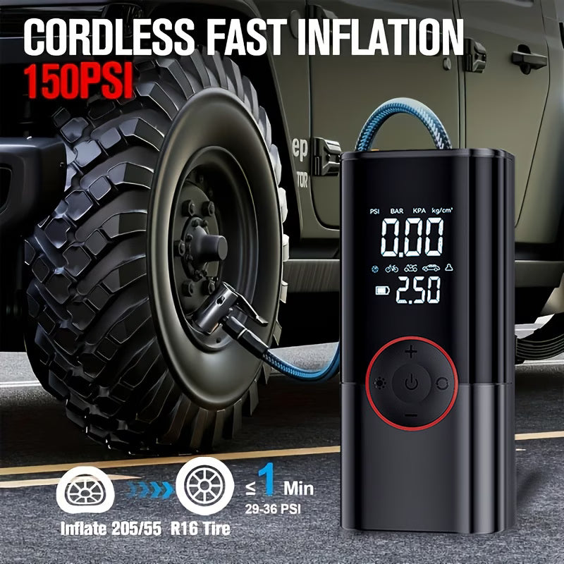 Kraftfull 9-i-1 luftkompressor med jumpstart